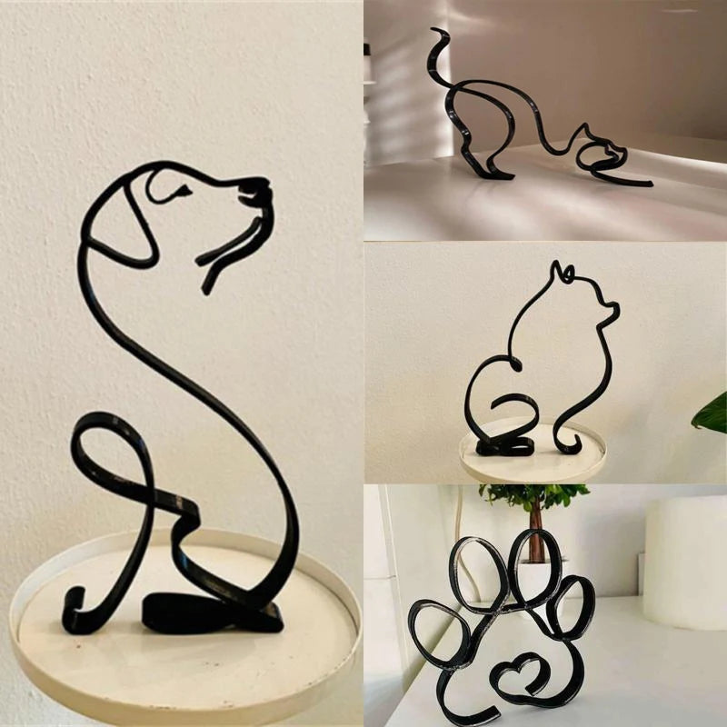 Scultura Minimal Cane e Gatto in Metallo